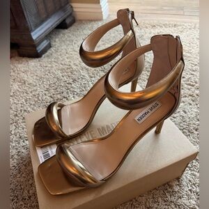 Steve Madden | Shoes | Steve Madden Partay Bronze Open Toe Heels Size 2 |  Poshmark